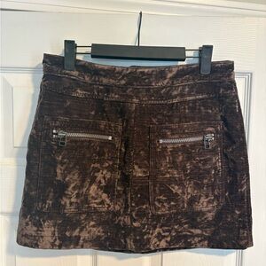Free People Brown Crushed Velvet Mini Skirt with Zip Pockets